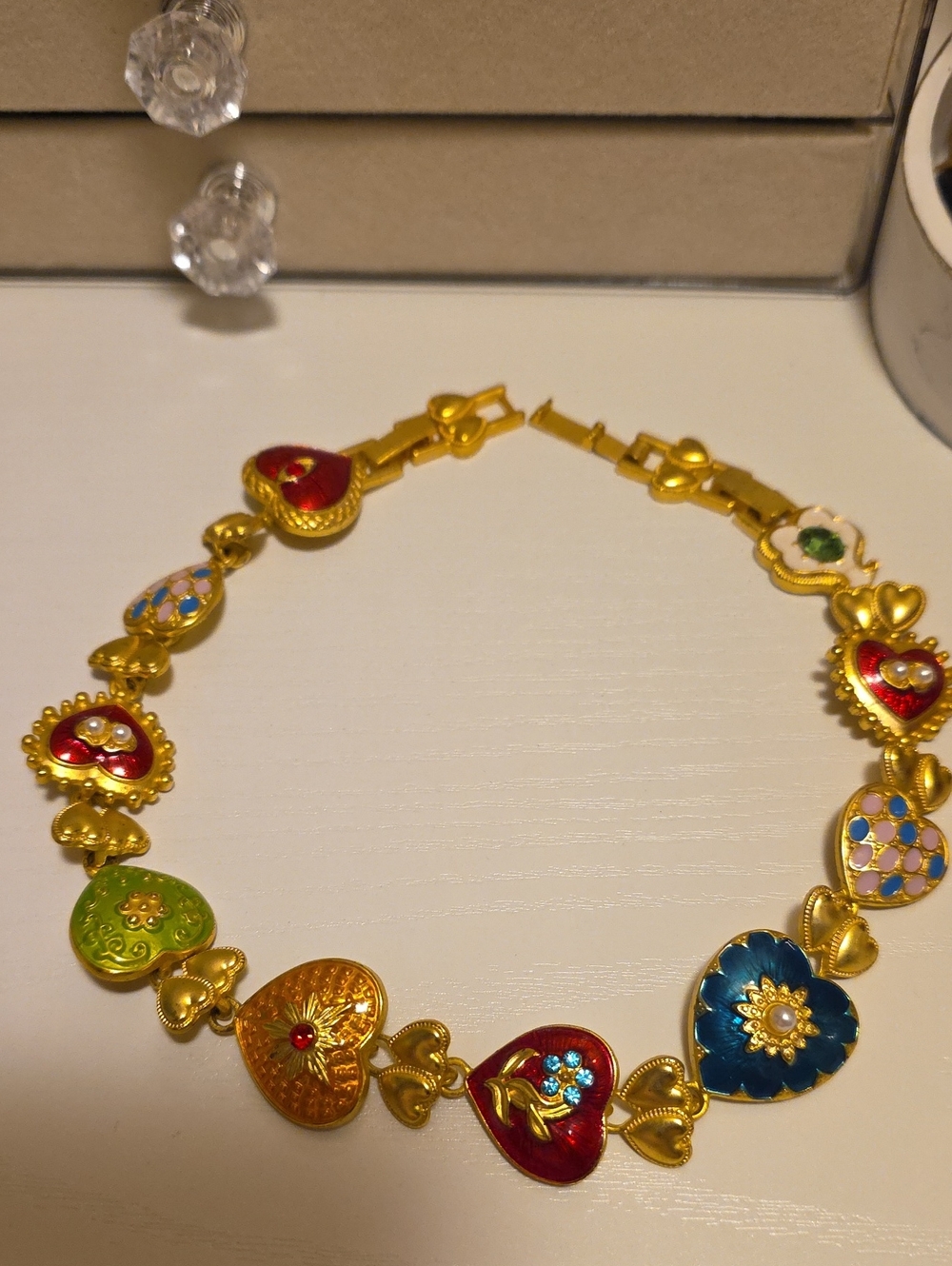 Source Unknown Gold-Tone Multicolor Heart Necklace